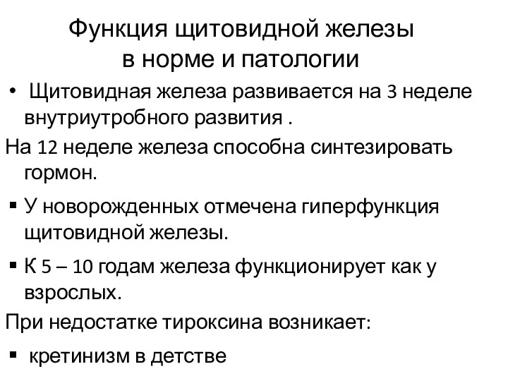 Функция щитовидной железы в норме и патологии Щитовидная железа развивается