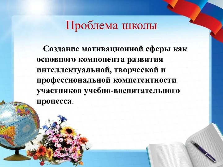 Проблема школы Создание мотивационной сферы как основного компонента развития интеллектуальной,