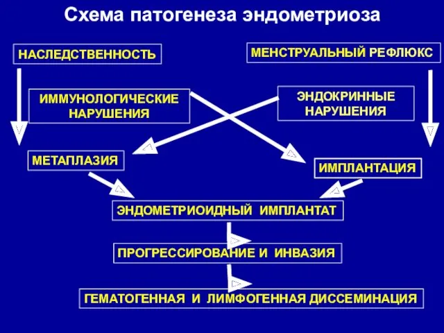 НАСЛЕДСТВЕННОСТЬ ИММУНОЛОГИЧЕСКИЕ НАРУШЕНИЯ ЭНДОКРИННЫЕ НАРУШЕНИЯ МЕТАПЛАЗИЯ ИМПЛАНТАЦИЯ ЭНДОМЕТРИОИДНЫЙ ИМПЛАНТАТ ГЕМАТОГЕННАЯ