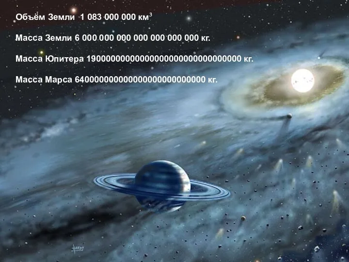 Объём Земли 1 083 000 000 км3 Масса Земли 6