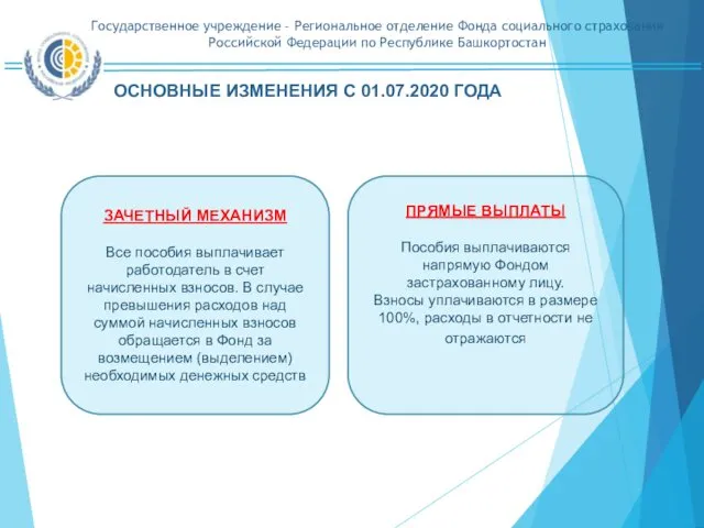 ОСНОВНЫЕ ИЗМЕНЕНИЯ С 01.07.2020 ГОДА ЗАЧЕТНЫЙ МЕХАНИЗМ Все пособия выплачивает