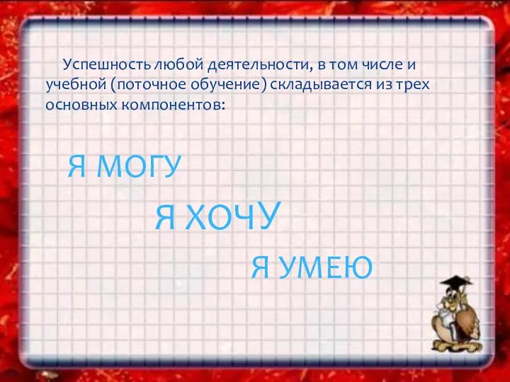 Успешность любой деятельности, в том числе и учебной (поточное обучение)