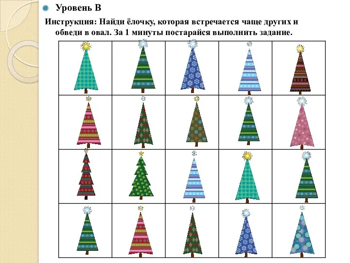 Уровень В Инструкция: Найди ёлочку, которая встречается чаще других и