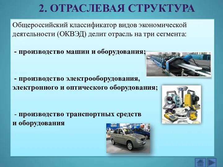 2. Отраслевая структура Общероссийский классификатор видов экономической деятельности (ОКВЭД) делит