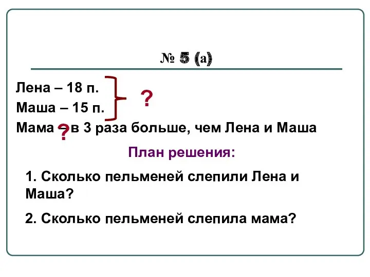 № 5 (а) Лена – 18 п. Маша – 15