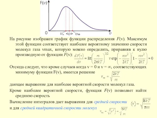 На рисунке изображен график функции распределения F(v). Максимум этой функции