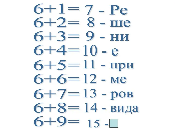 6+2= 6+3= 6+4= 6+5= 6+1= 6+6= 6+7= 6+8= 6+9= 11