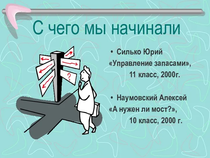 С чего мы начинали Силько Юрий «Управление запасами», 11 класс, 2000г. Наумовский Алексей