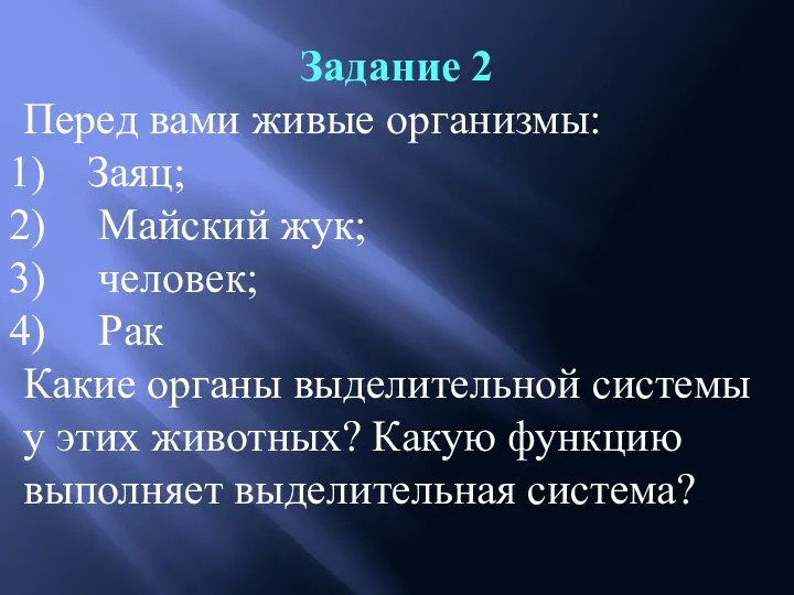 Задание 2 Перед вами живые организмы: Заяц; Майский жук; человек;