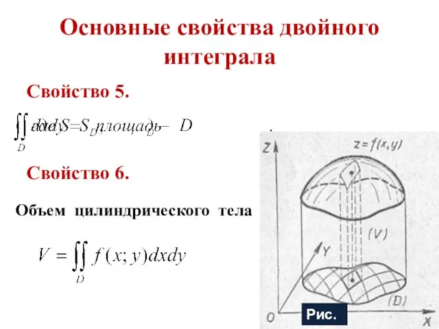Основные свойства двойного интеграла Свойство 5. Свойство 6. Объем цилиндрического тела Рис. 6
