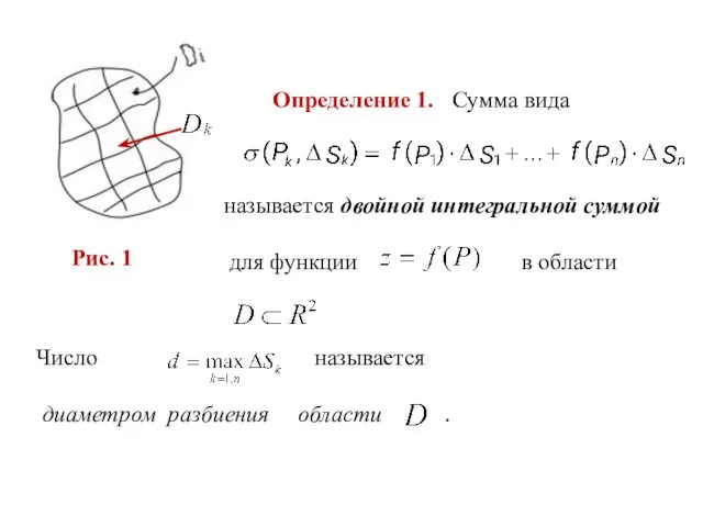 Определение 1. Сумма вида называется двойной интегральной суммой для функции