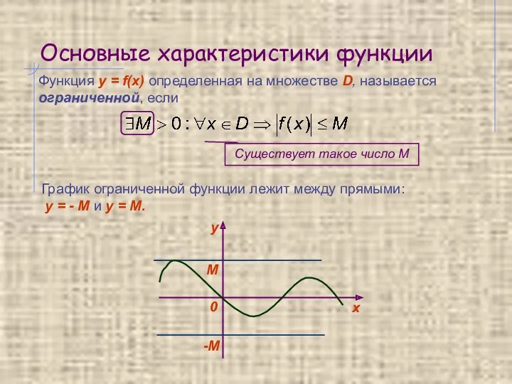 Основные характеристики функции Функция y = f(x) определенная на множестве