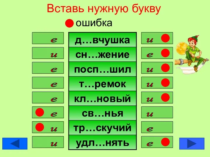 Вставь нужную букву ошибка е и и е е и