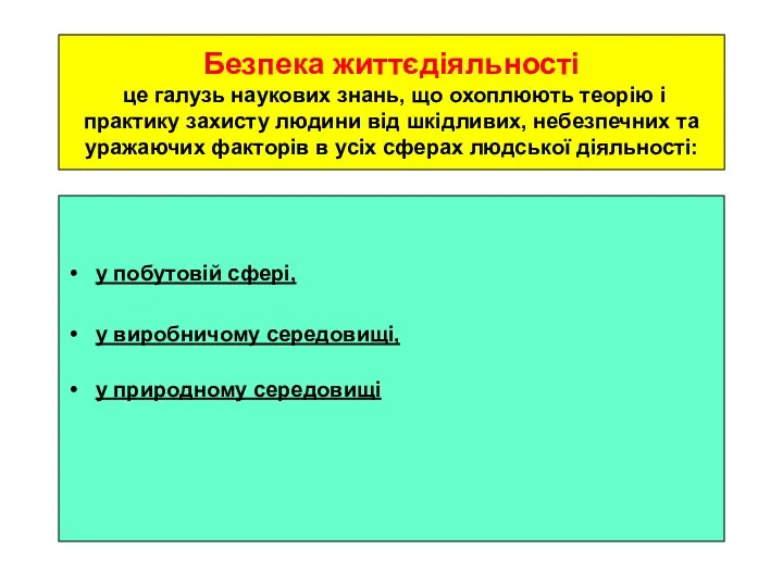 Безпека життєдіяльності це галузь наукових знань, що охоплюють теорію і