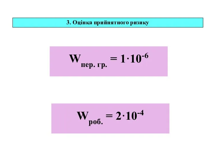 3. Оцінка прийнятного ризику Wпер. гр. = 1·10-6 Wроб. = 2·10-4