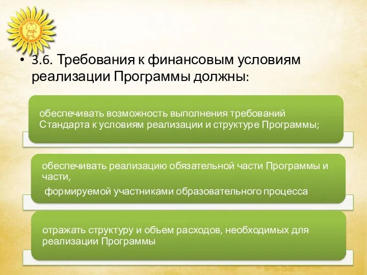 3.6. Требования к финансовым условиям реализации Программы должны: