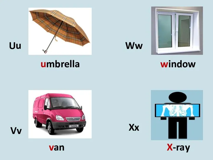 Uu Vv Ww Xx umbrella van X-ray window