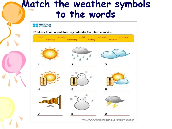 Match the weather symbols to the words
