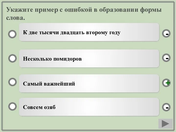 Укажите пример с ошибкой в образовании формы слова. Самый важнейший Несколько помидоров Совсем