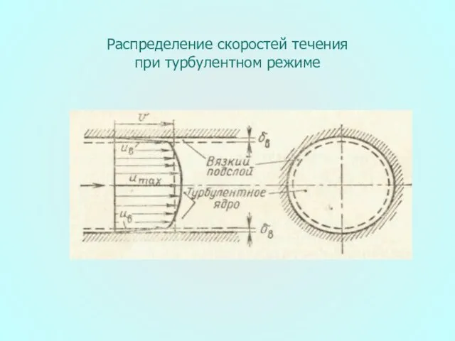 Распределение скоростей течения при турбулентном режиме