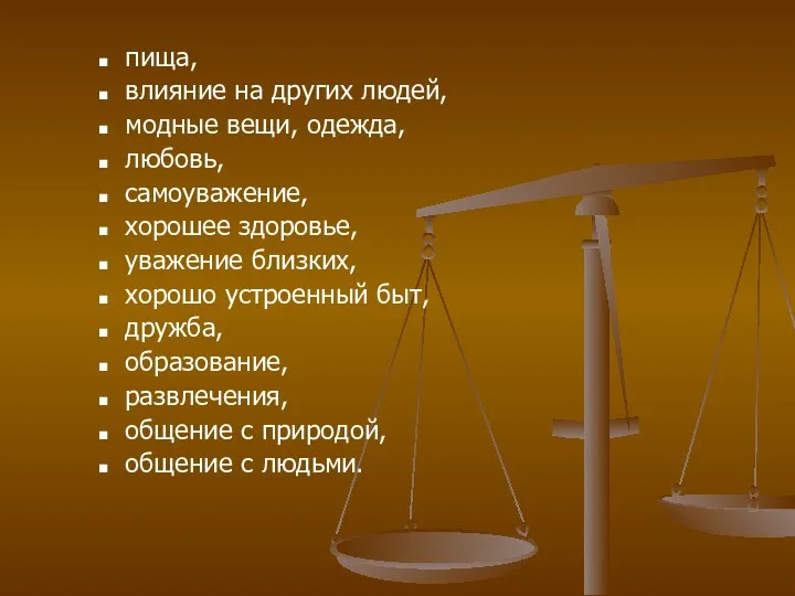 пища, влияние на других людей, модные вещи, одежда, любовь, самоуважение,