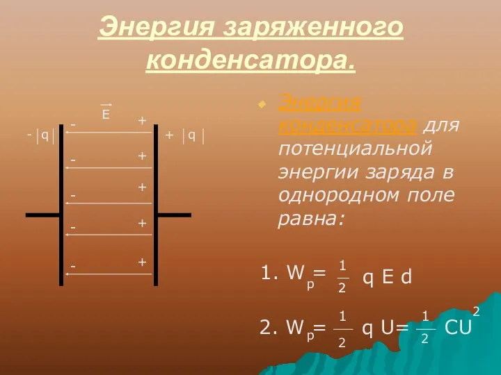 Энергия заряженного конденсатора. - + + + + + -