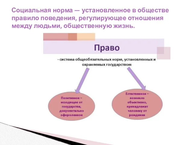 Социальная норма — установленное в обществе правило поведения, регулирующее отношения между людьми, общественную жизнь.