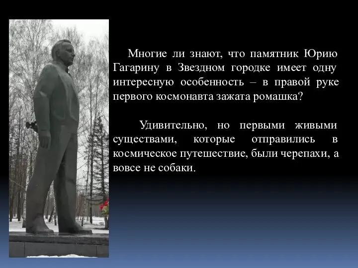 Многие ли знают, что памятник Юрию Гагарину в Звездном городке