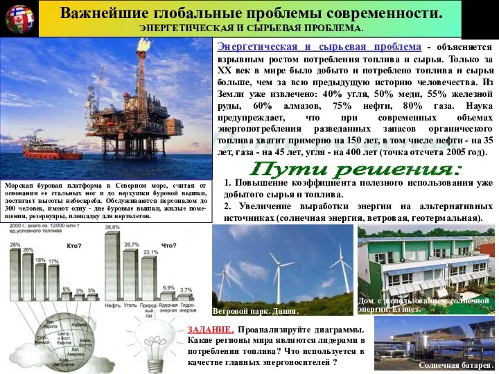 Пути решения: Важнейшие глобальные проблемы современности. ЭНЕРГЕТИЧЕСКАЯ И СЫРЬЕВАЯ ПРОБЛЕМА.