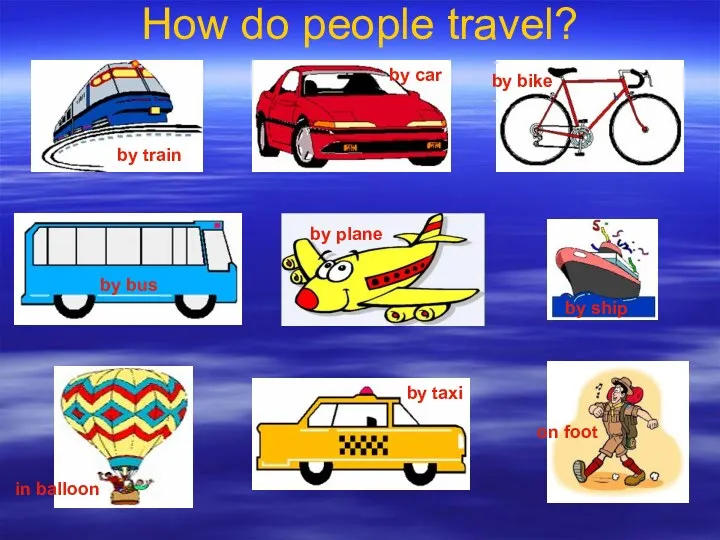 How do people travel? by train by bus by car