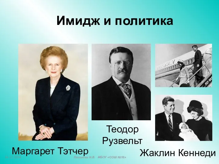 Имидж и политика Маргарет Тэтчер Жаклин Кеннеди Теодор Рузвельт Логинова Н.В. МБОУ «СОШ №16»