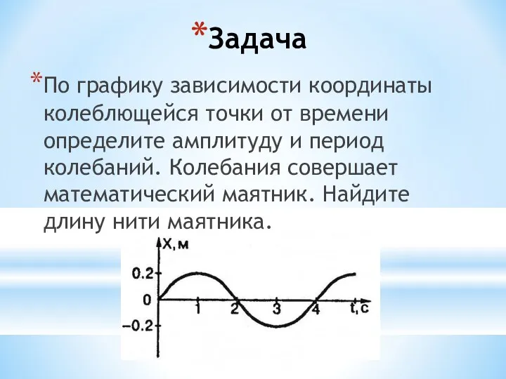 Задача По графику зависимости координаты колеблющейся точки от времени определите