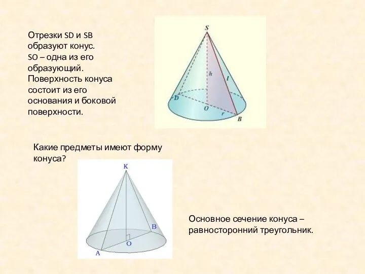 Отрезки SD и SB образуют конус. SO – одна из