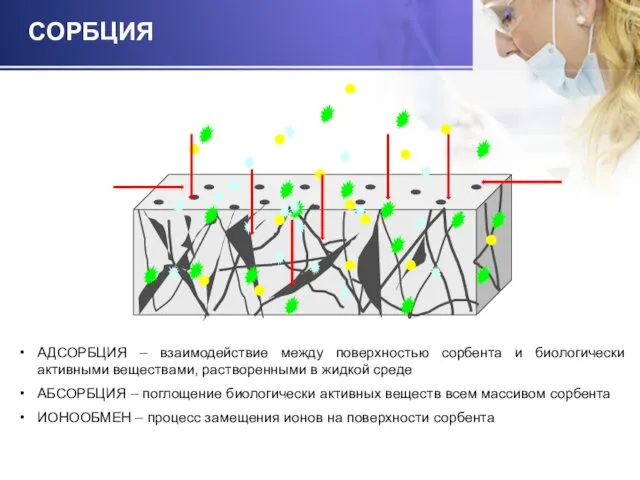 СОРБЦИЯ АДСОРБЦИЯ – взаимодействие между поверхностью сорбента и биологически активными