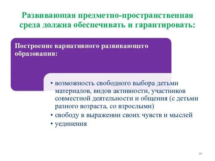 Развивающая предметно-пространственная среда должна обеспечивать и гарантировать: Требования к развивающей предметно-пространственной среде