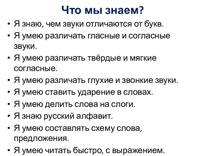 Что мы знаем? Я знаю, чем звуки отличаются от букв.