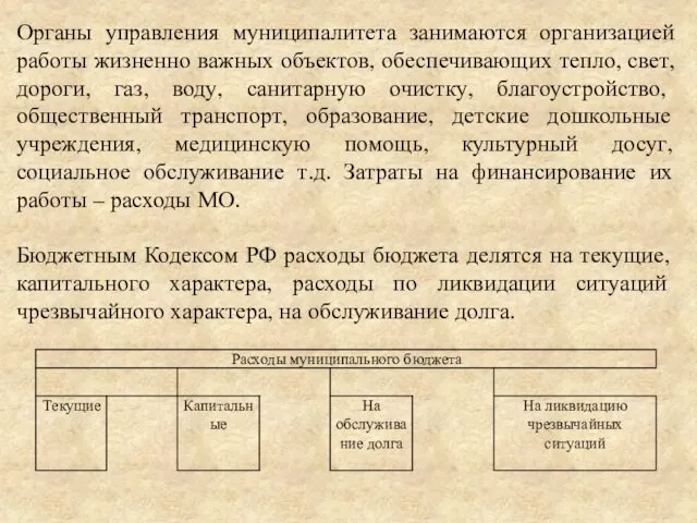 Органы управления муниципалитета занимаются организацией работы жизненно важных объектов, обеспечивающих