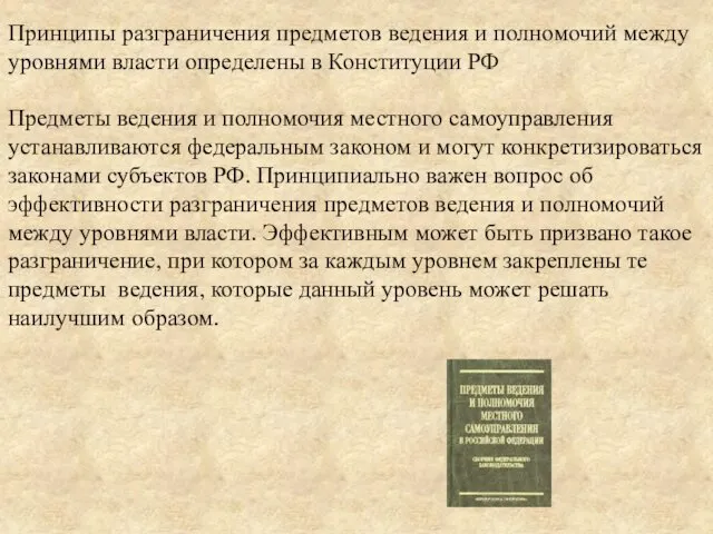 Принципы разграничения предметов ведения и полномочий между уровнями власти определены