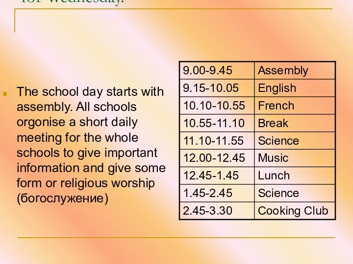Susan is 13. She goes to Earlham Comprehensive School. This is her timetable