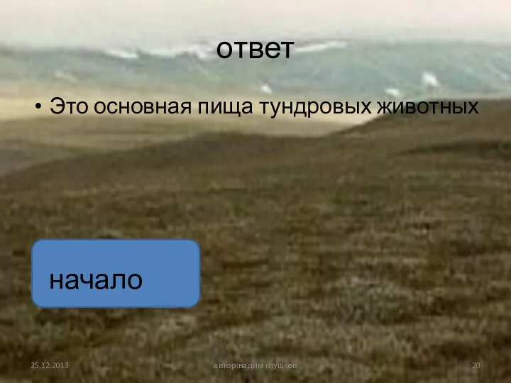 ответ Это основная пища тундровых животных автор:вадим глушков начало