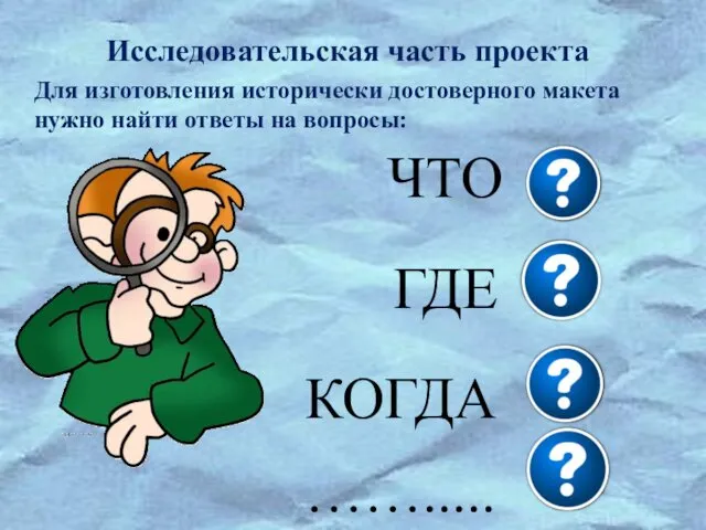 Для изготовления исторически достоверного макета нужно найти ответы на вопросы: