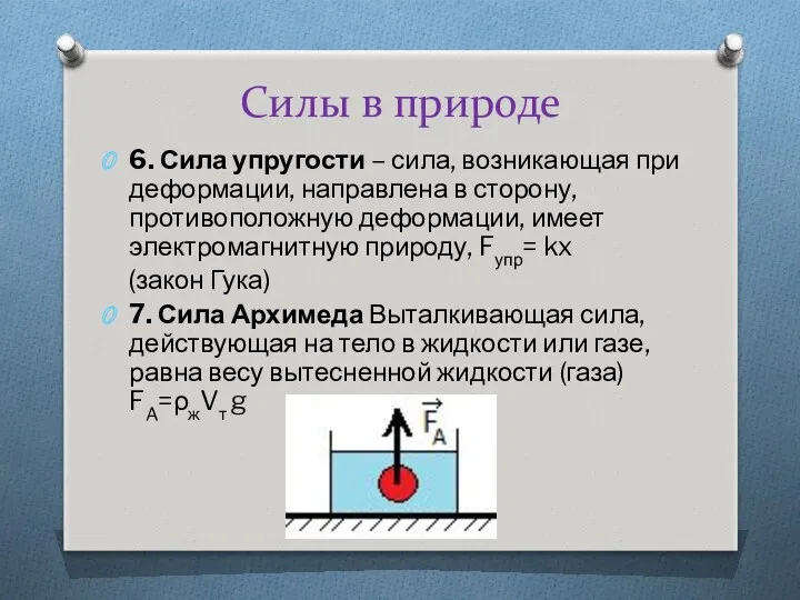 Силы в природе 6. Сила упругости – сила, возникающая при