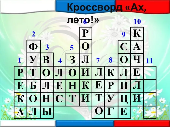 Кроссворд «Ах, лето!» 1 2 3 4 5 6 7