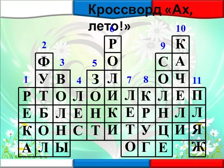 Кроссворд «Ах, лето!» 1 2 3 4 5 6 7