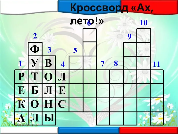 Кроссворд «Ах, лето!» 1 2 3 4 5 6 7