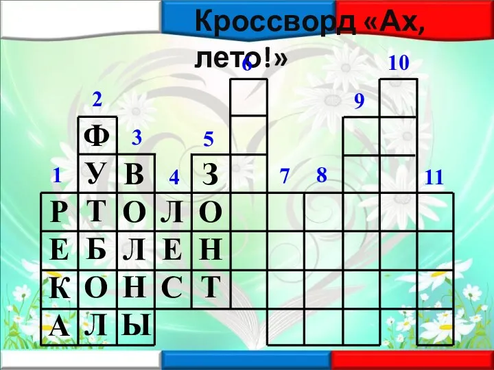 Кроссворд «Ах, лето!» 1 2 3 4 5 6 7