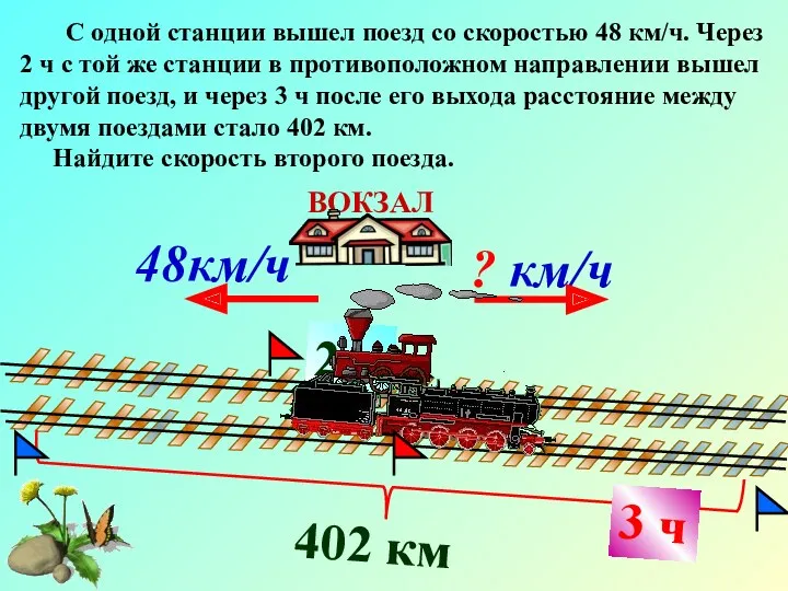 2 ч С одной станции вышел поезд со скоростью 48 км/ч. Через 2