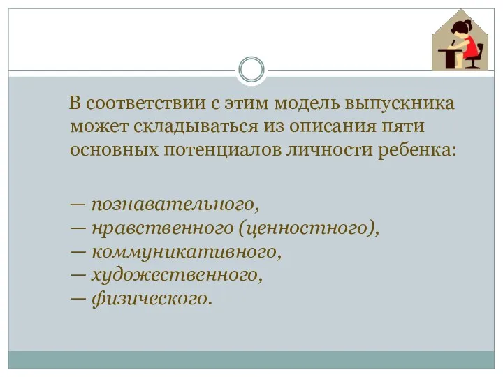 В соответствии с этим модель выпускника может складываться из описания пяти основных потенциалов