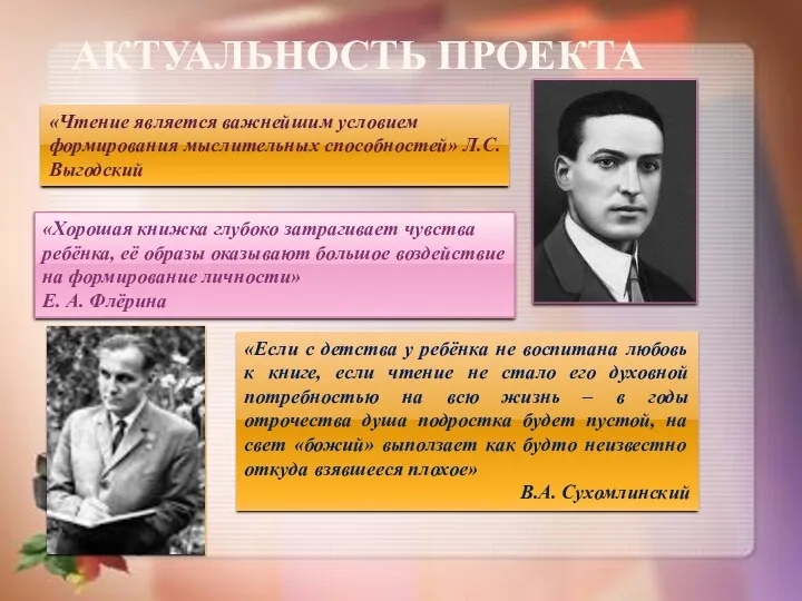 Актуальность проекта «Чтение является важнейшим условием формирования мыслительных способностей» Л.С.