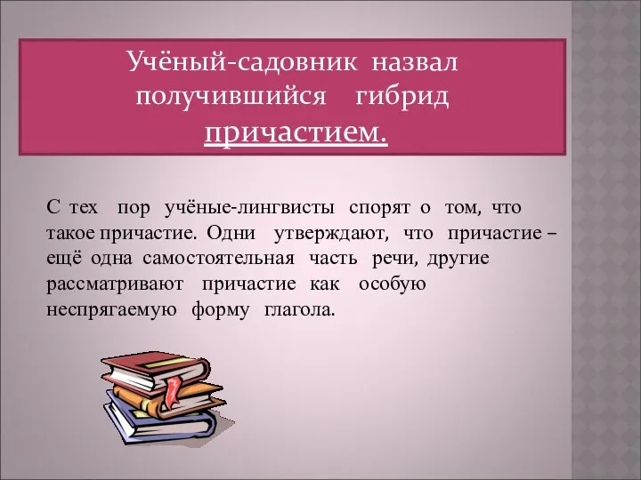 Учёный-садовник назвал получившийся гибрид причастием. С тех пор учёные-лингвисты спорят